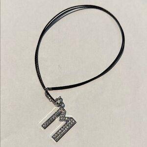 Monogram 'M' Crystal Pendant Necklace - Black Cord